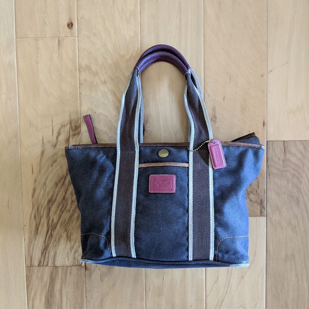 Coach Denim small handbag with pink leather trim